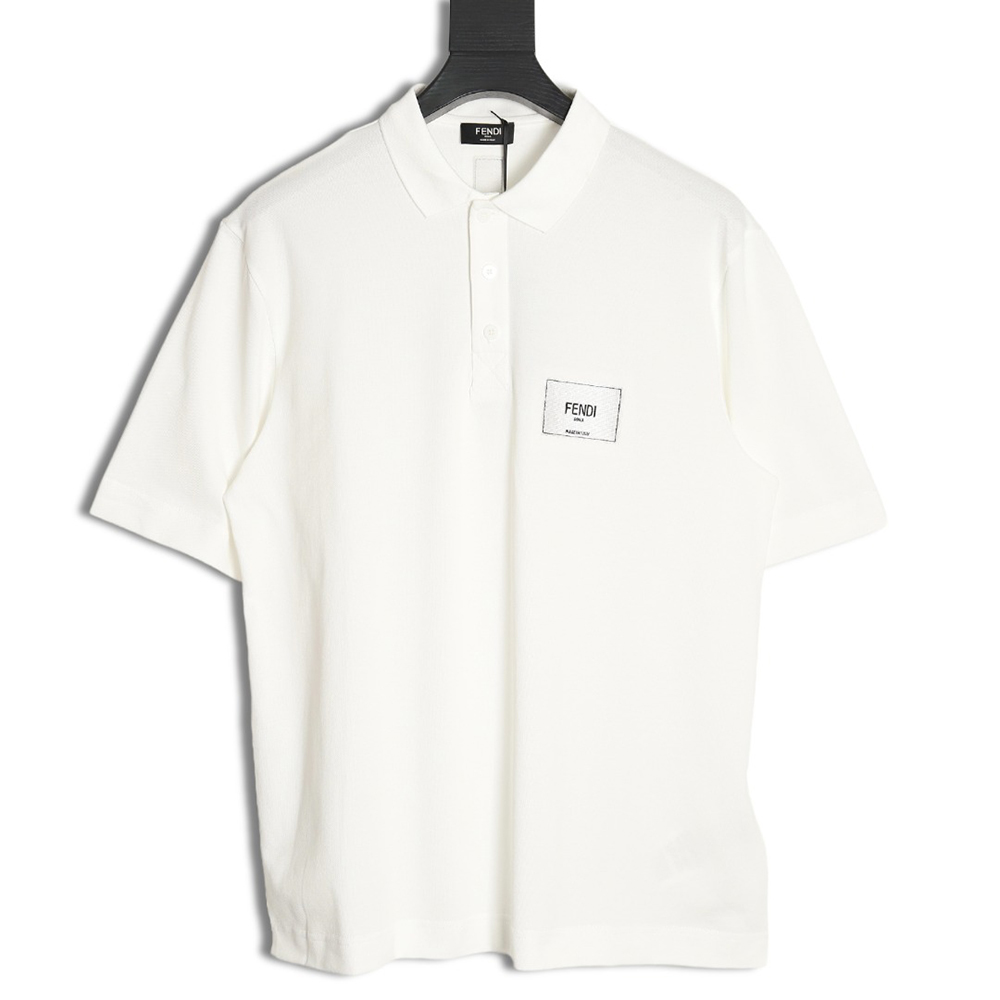 Fendi Square Logo Embroidered Label Short Sleeve Polo Shirt