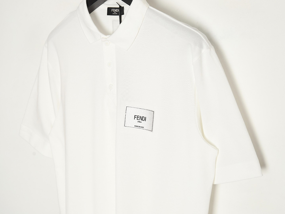 Fendi Square Logo Embroidered Label Short Sleeve Polo Shirt