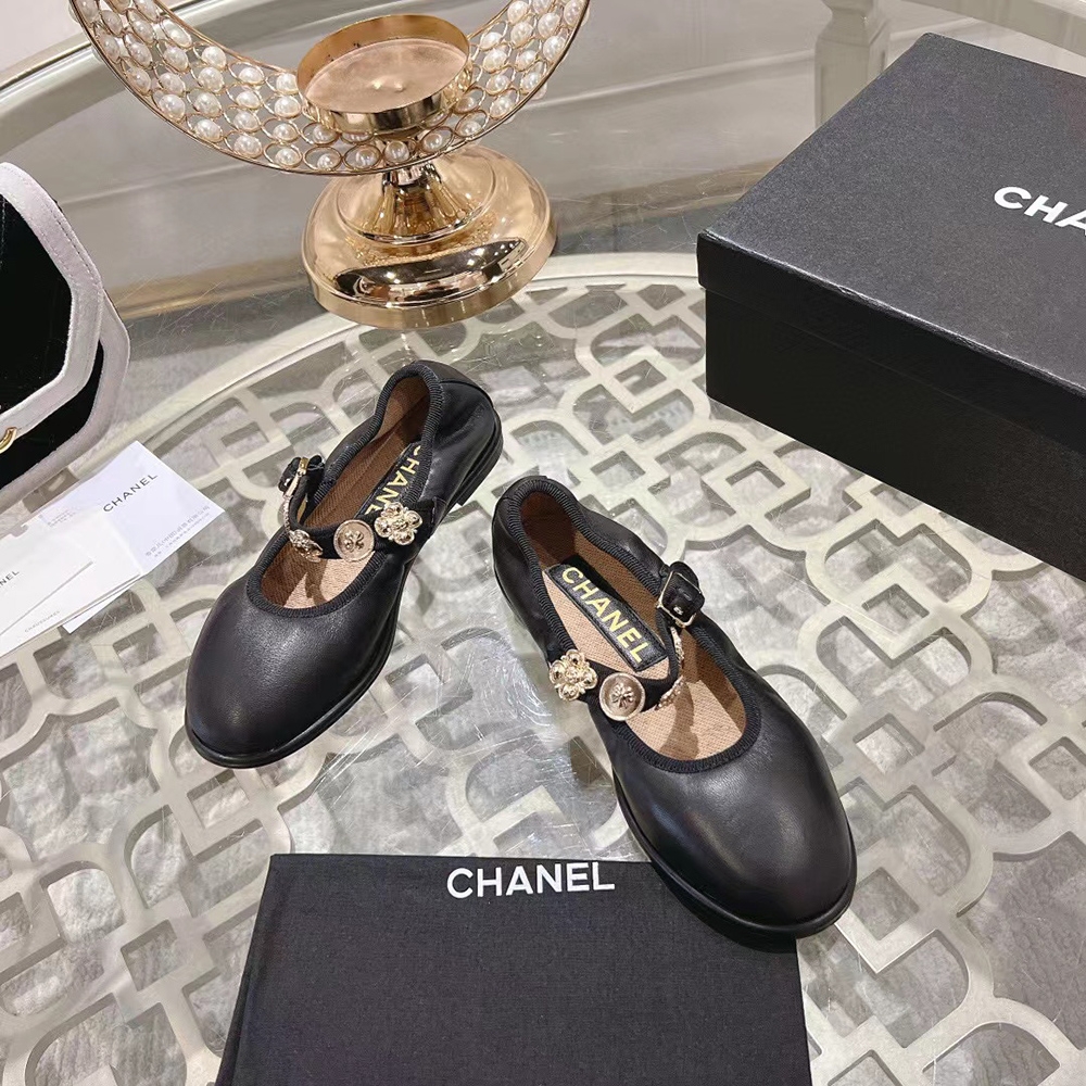 Chanel Mary Janes Lambskin Black