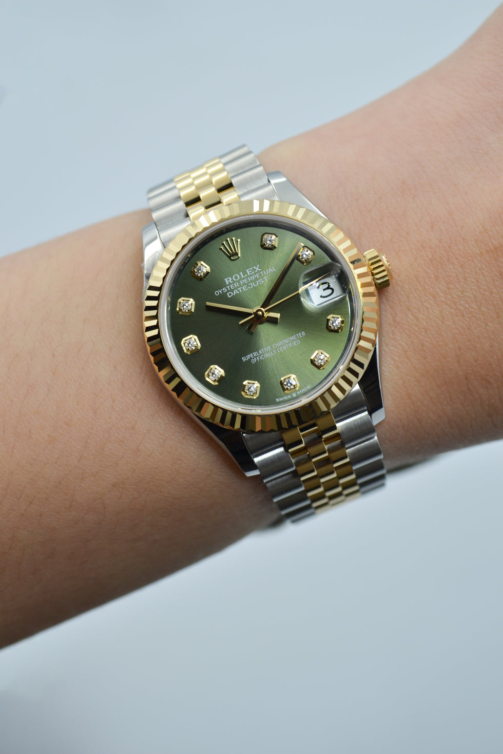 Datejust 31mm Green 10 Diamond Steel Rolesor Jubilee 278273