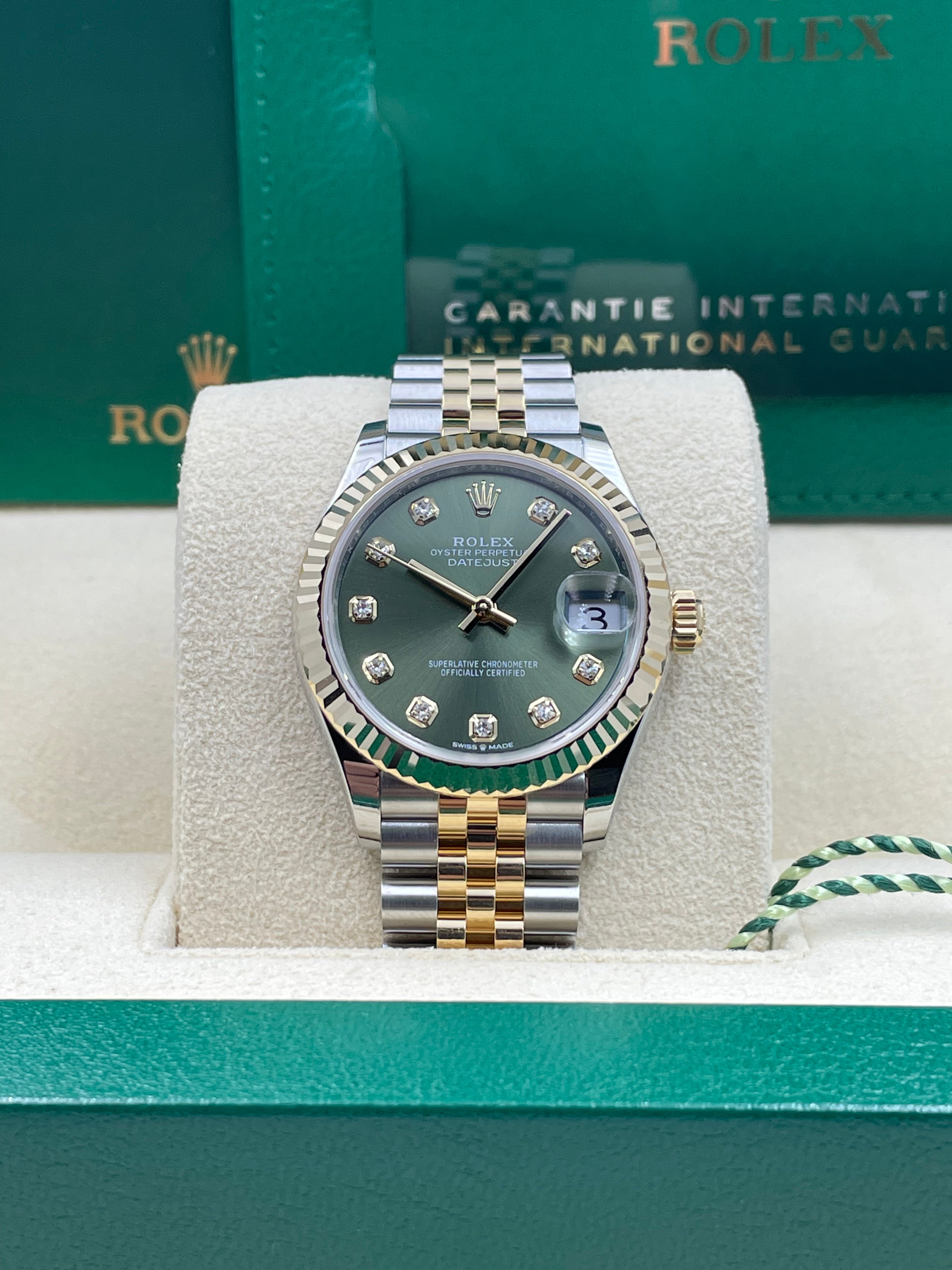 Datejust 31mm Green 10 Diamond Steel Rolesor Jubilee 278273