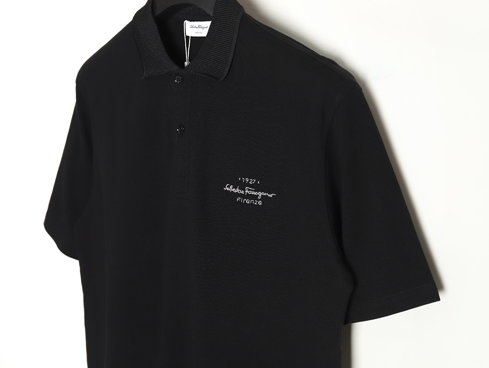 Ferragamo 24ss chest embroidered letter small logo Polo short sleeve TSK3