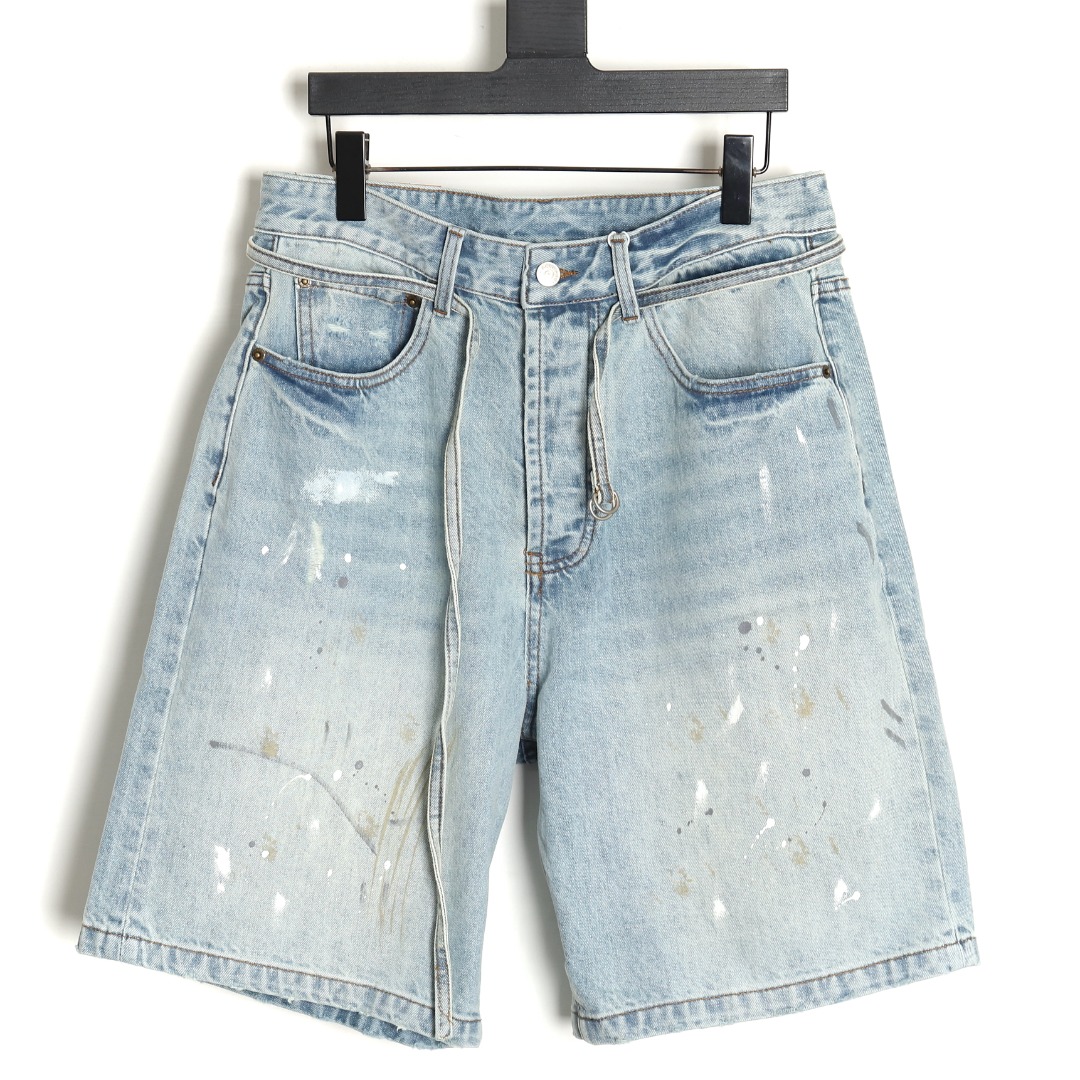 Acne Studios 24SS mud-dyed distressed ink-splashed denim shorts