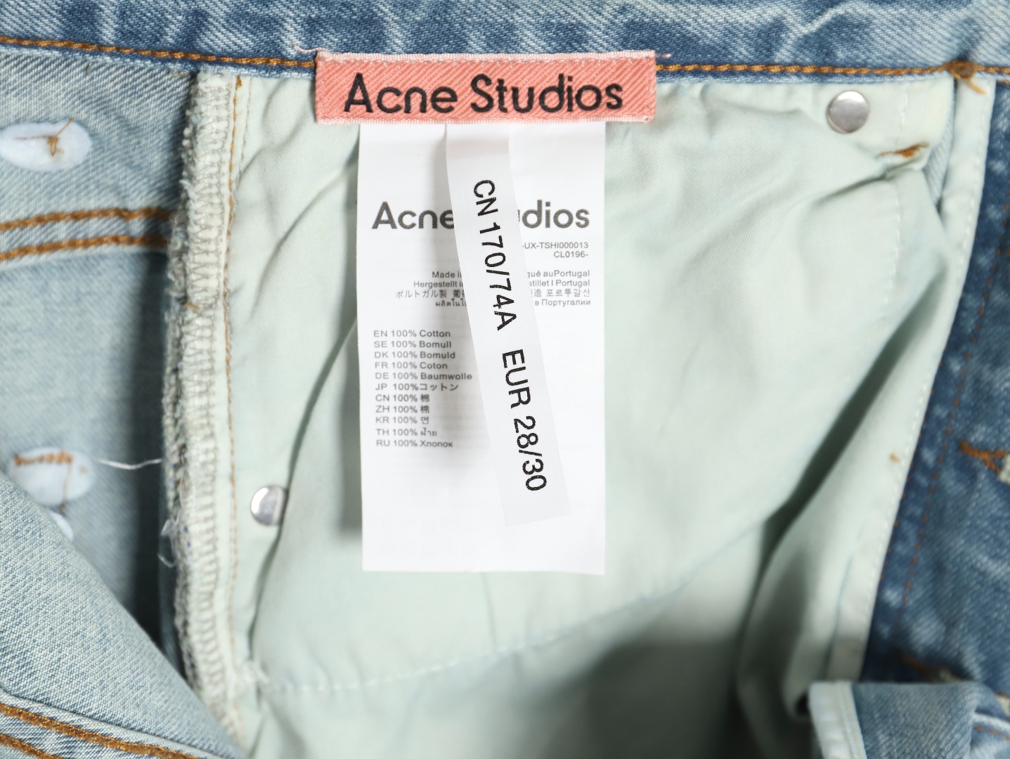 Acne Studios 24SS mud-dyed distressed ink-splashed denim shorts