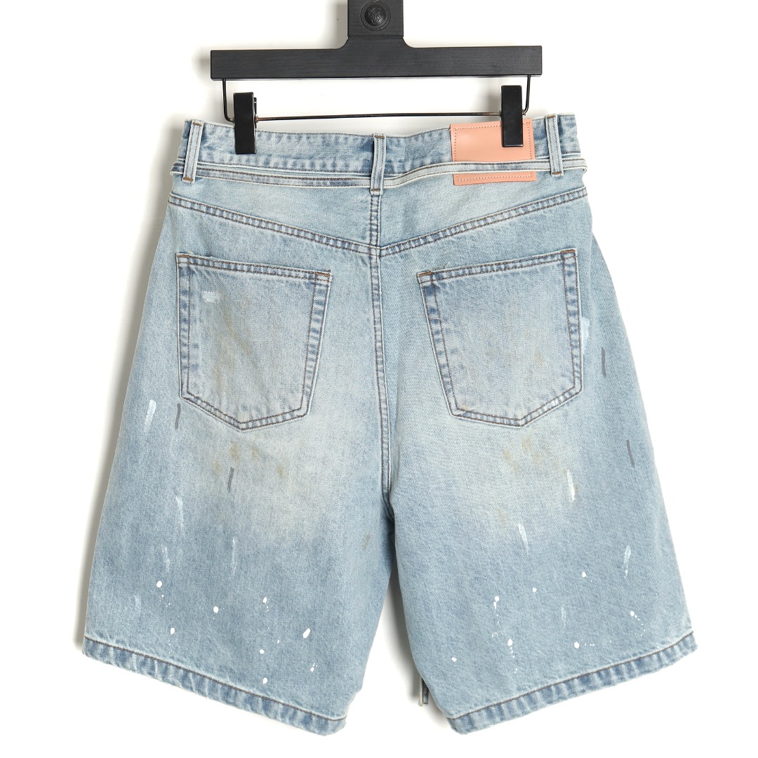 Acne Studios 24SS mud-dyed distressed ink-splashed denim shorts