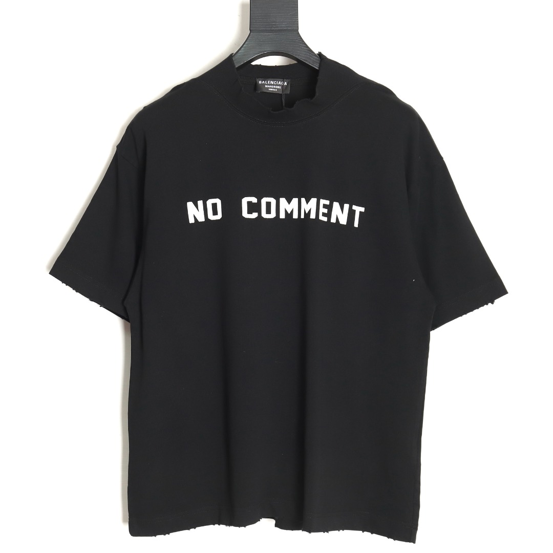 Balenciaga No Comments Cracked Print Washed Ripped Short Sleeve T-shirt TSK1