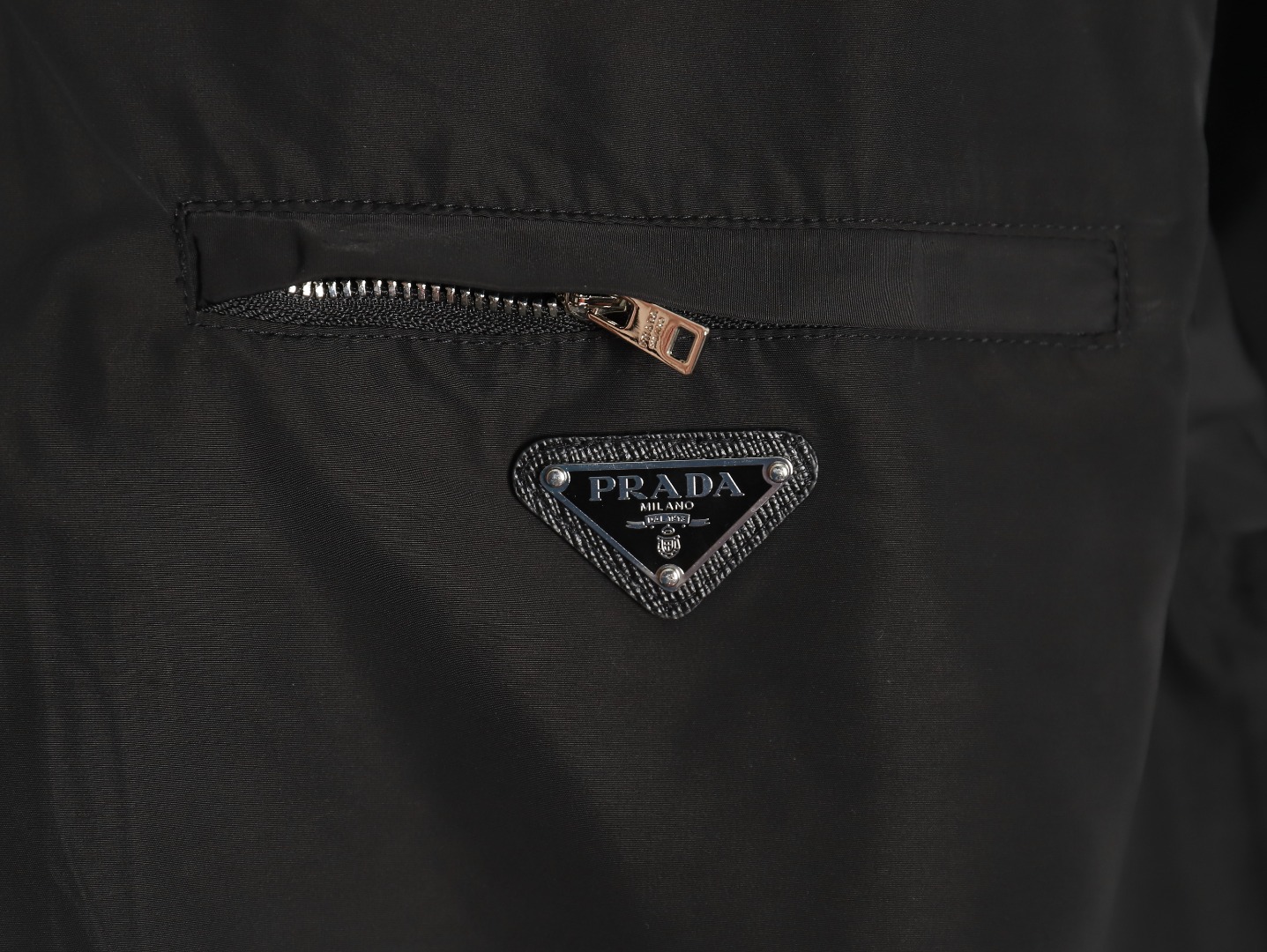 Prada triangle logo zip pocket long sleeve shirt