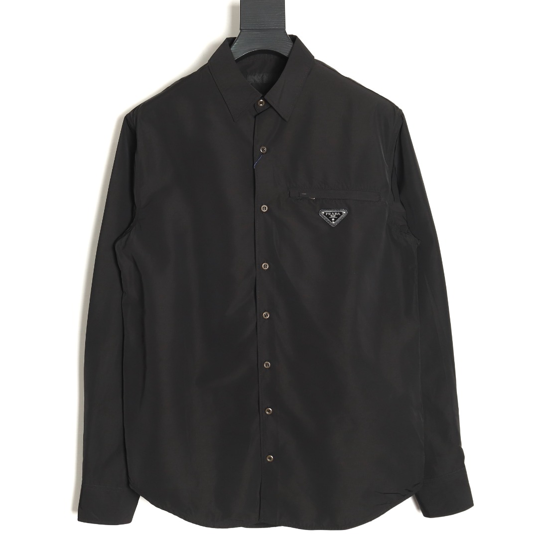 Prada triangle logo zip pocket long sleeve shirt