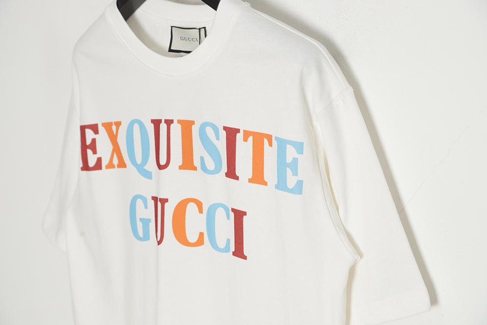 Gucci colorful logo on the back model figure printed short sleeves