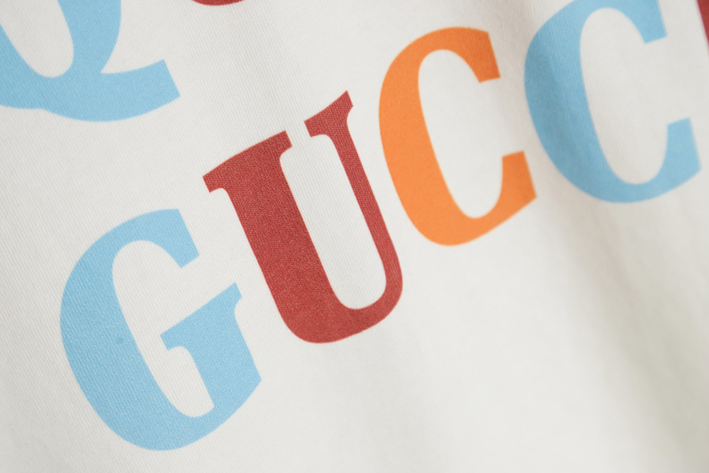 Gucci colorful logo on the back model figure printed short sleeves