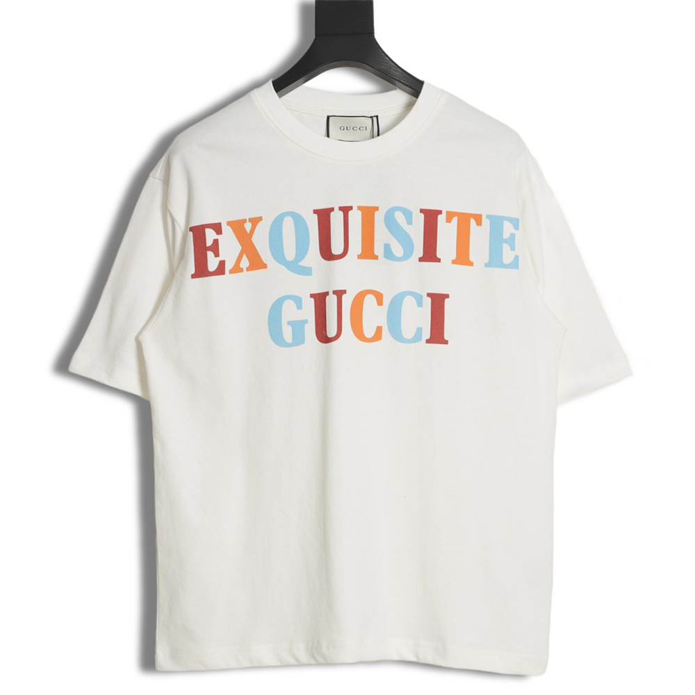 Gucci colorful logo on the back model figure printed short sleeves