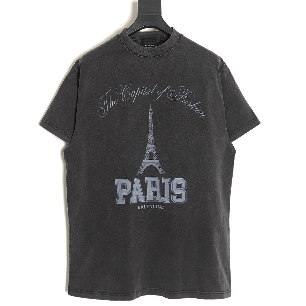 Balenciaga washed-out Paris Tower lettering short-sleeved T-shirt