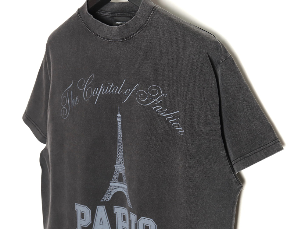 Balenciaga washed-out Paris Tower lettering short-sleeved T-shirt