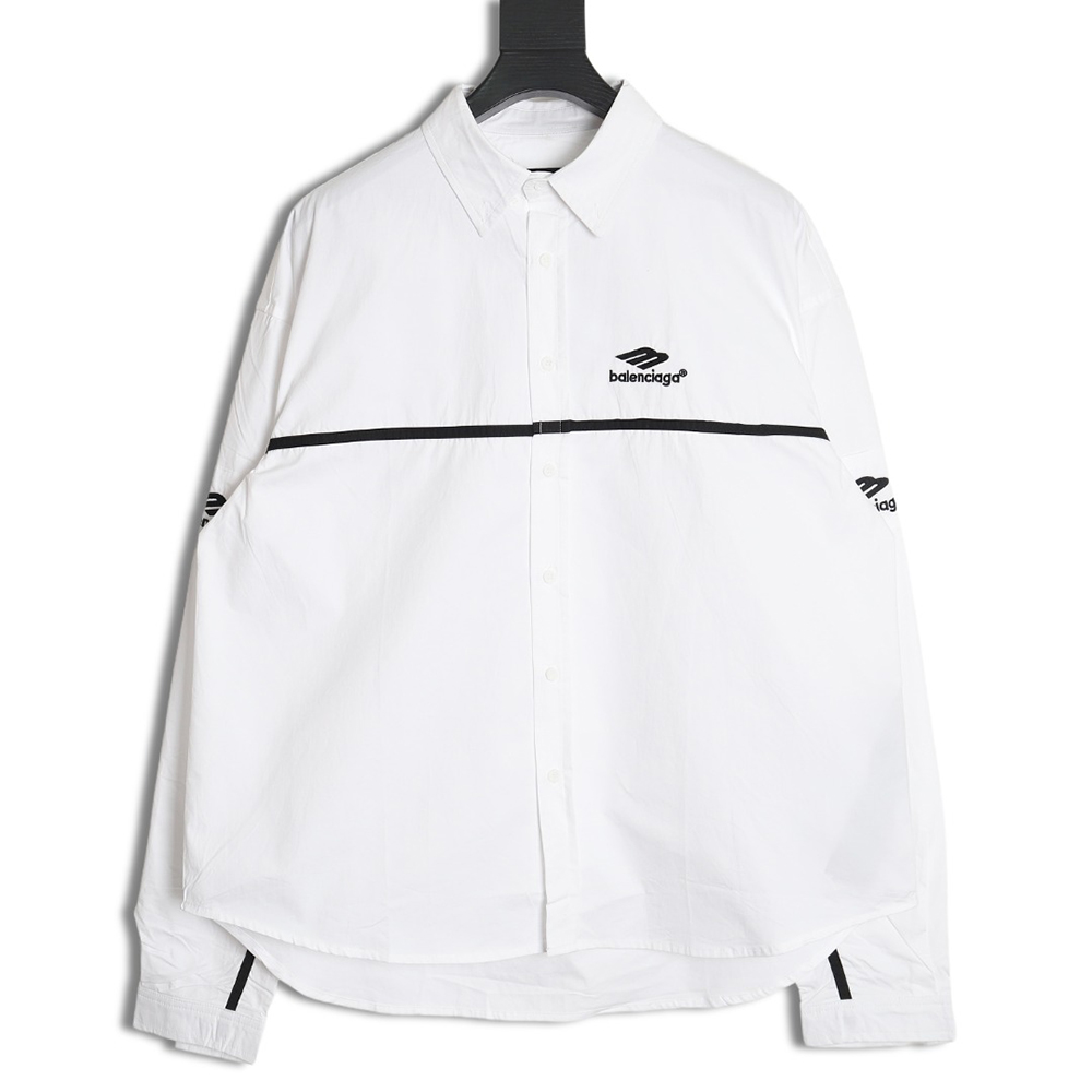 Balenciaga 3B white stripe embroidered long-sleeved shirt