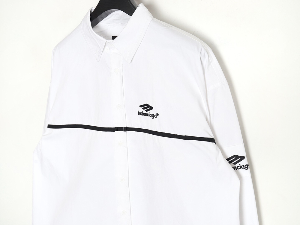 Balenciaga 3B white stripe embroidered long-sleeved shirt