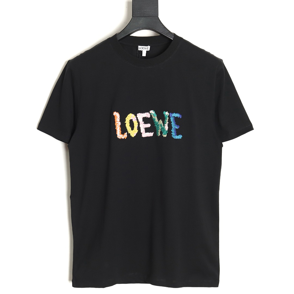 Loewe Rainbow Embroidered Round Neck Short Sleeve T-Shirt