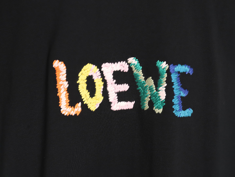 Loewe Rainbow Embroidered Round Neck Short Sleeve T-Shirt