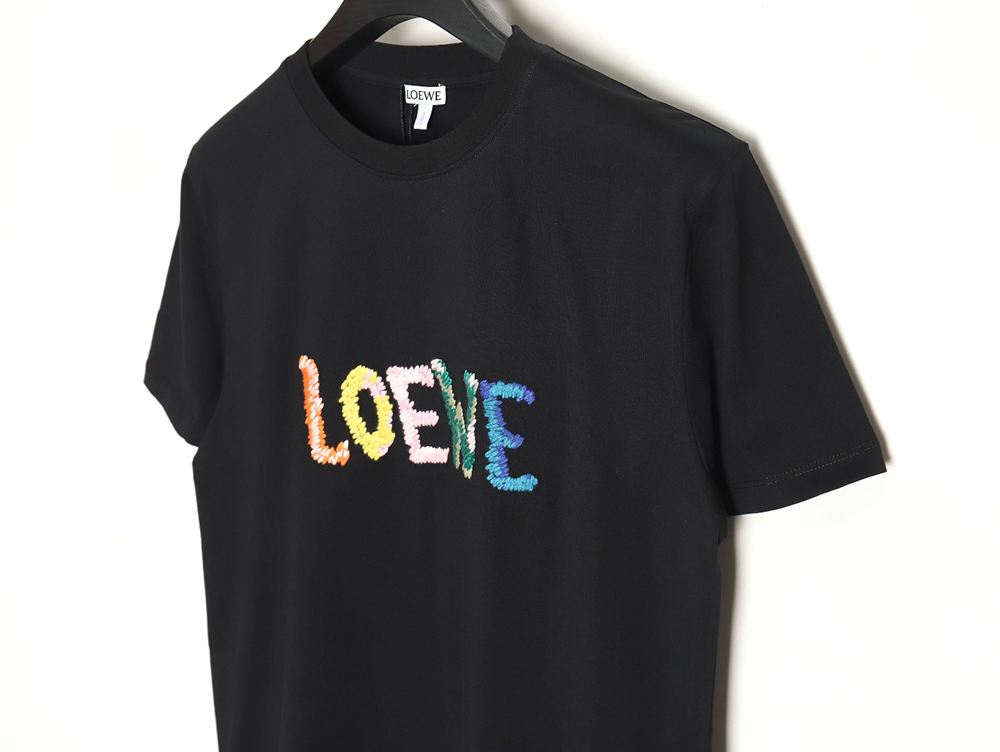 Loewe Rainbow Embroidered Round Neck Short Sleeve T-Shirt