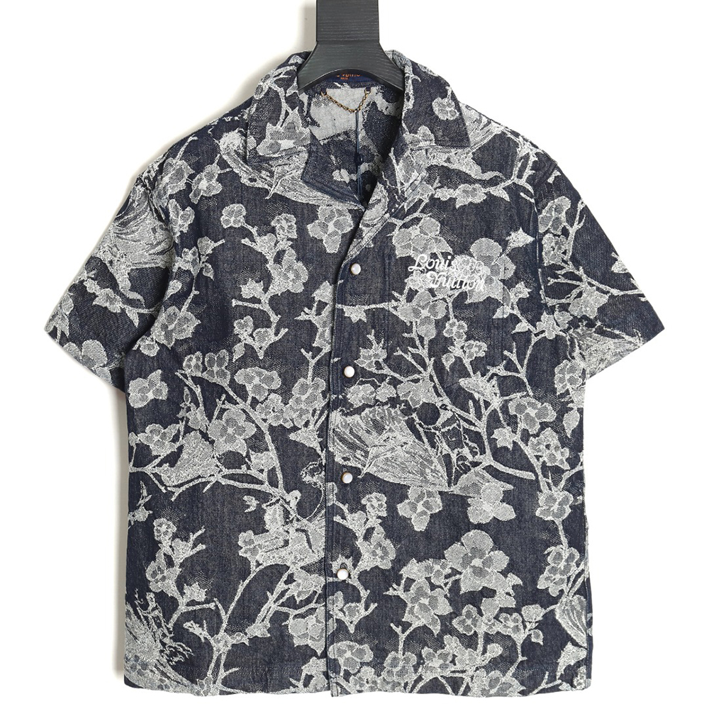 Louis Vuitton WAVES floral jacquard denim short-sleeved shirt