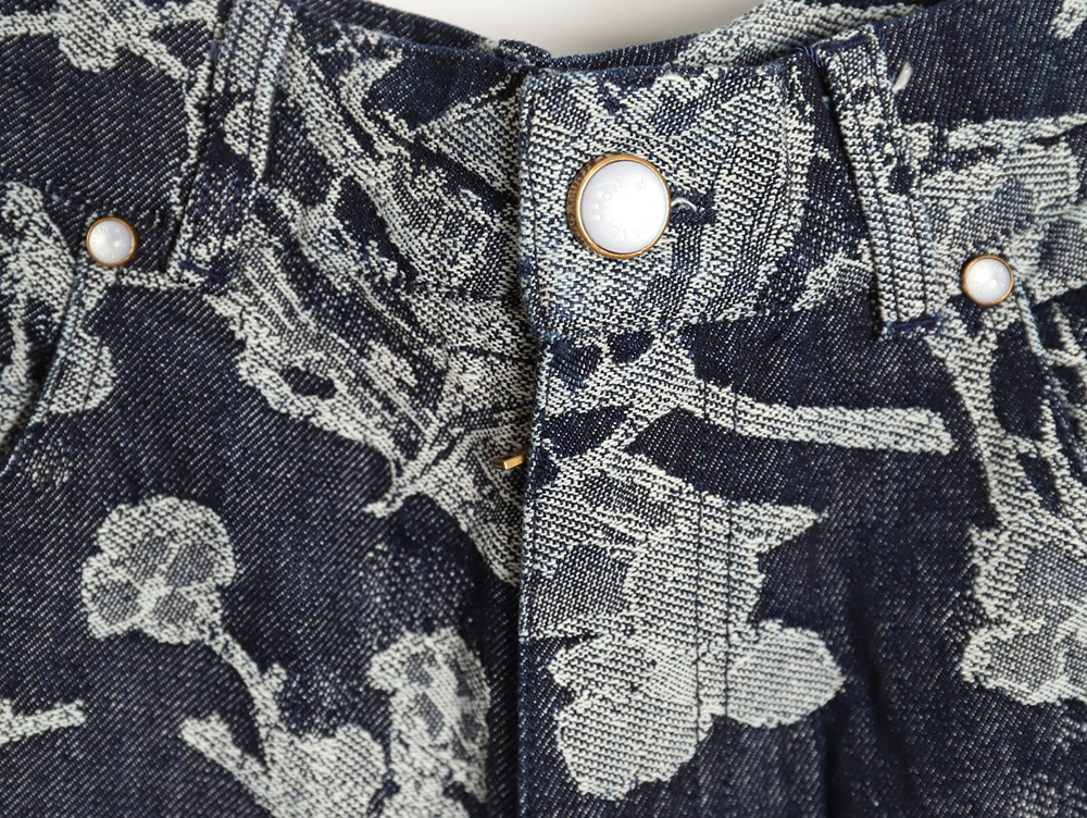 Louis Vuitton WAVES floral jacquard denim short-sleeved shirt