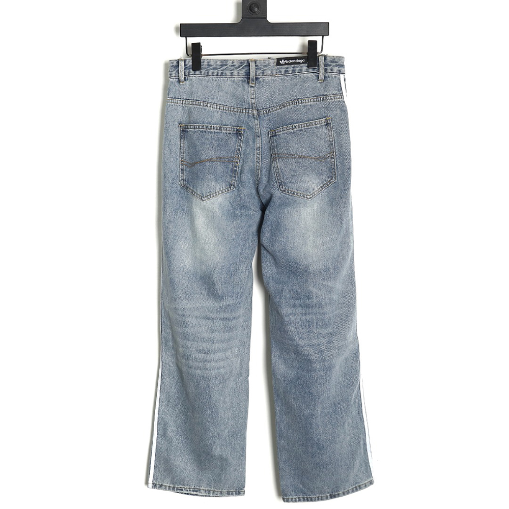 Balenciaga & Adidas joint three-bar washed jeans