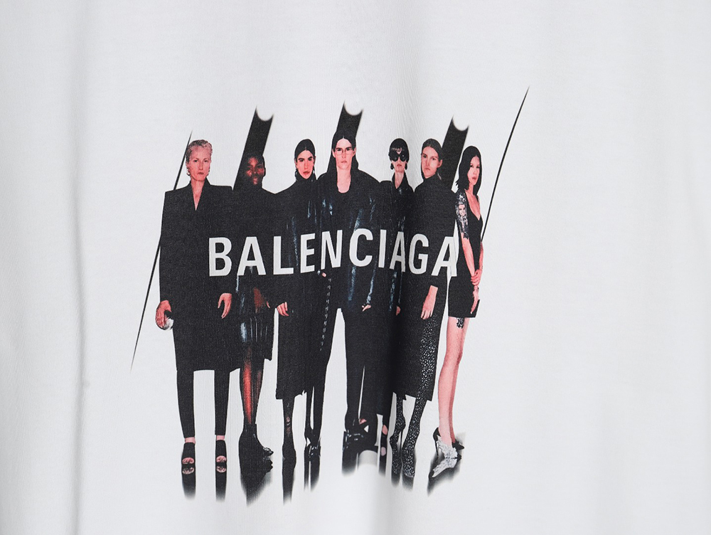 Balenciaga Portrait Band Print Round Neck Short Sleeve