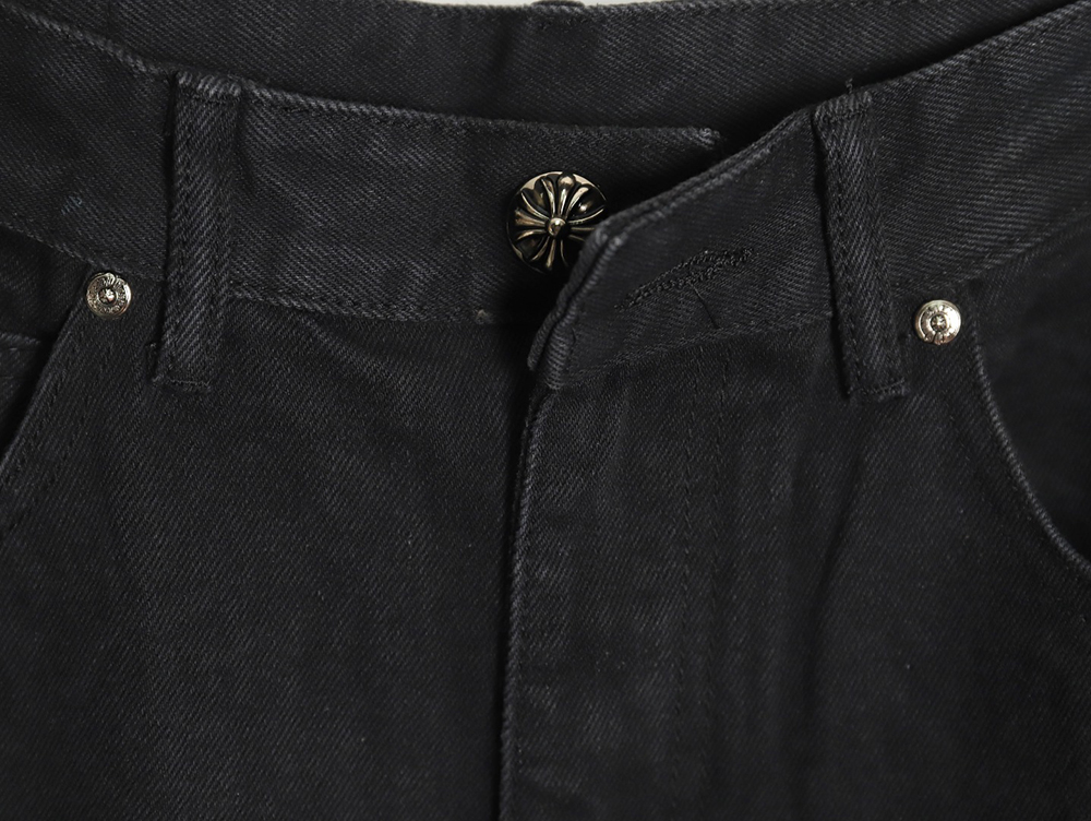 Chrome Hearts Sanskrit cross patch leather jeans