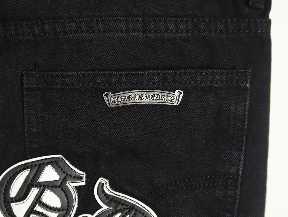 Chrome Hearts Sanskrit cross patch leather jeans TSK1