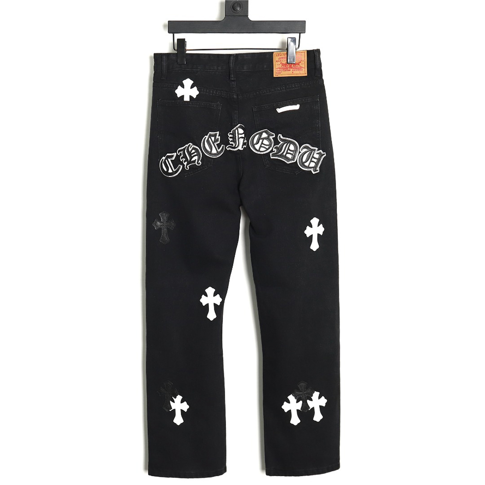 Chrome Hearts Sanskrit cross patch leather jeans TSK1