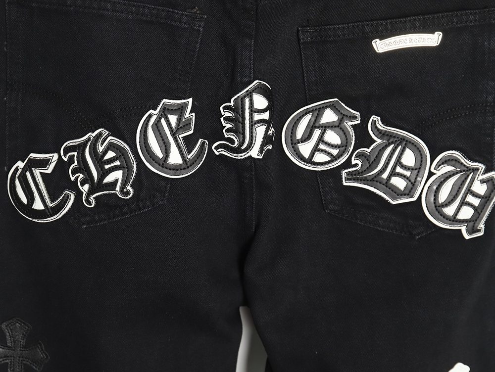 Chrome Hearts Sanskrit cross patch leather jeans TSK1