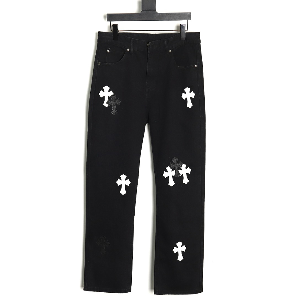 Chrome Hearts Sanskrit cross patch leather jeans TSK1