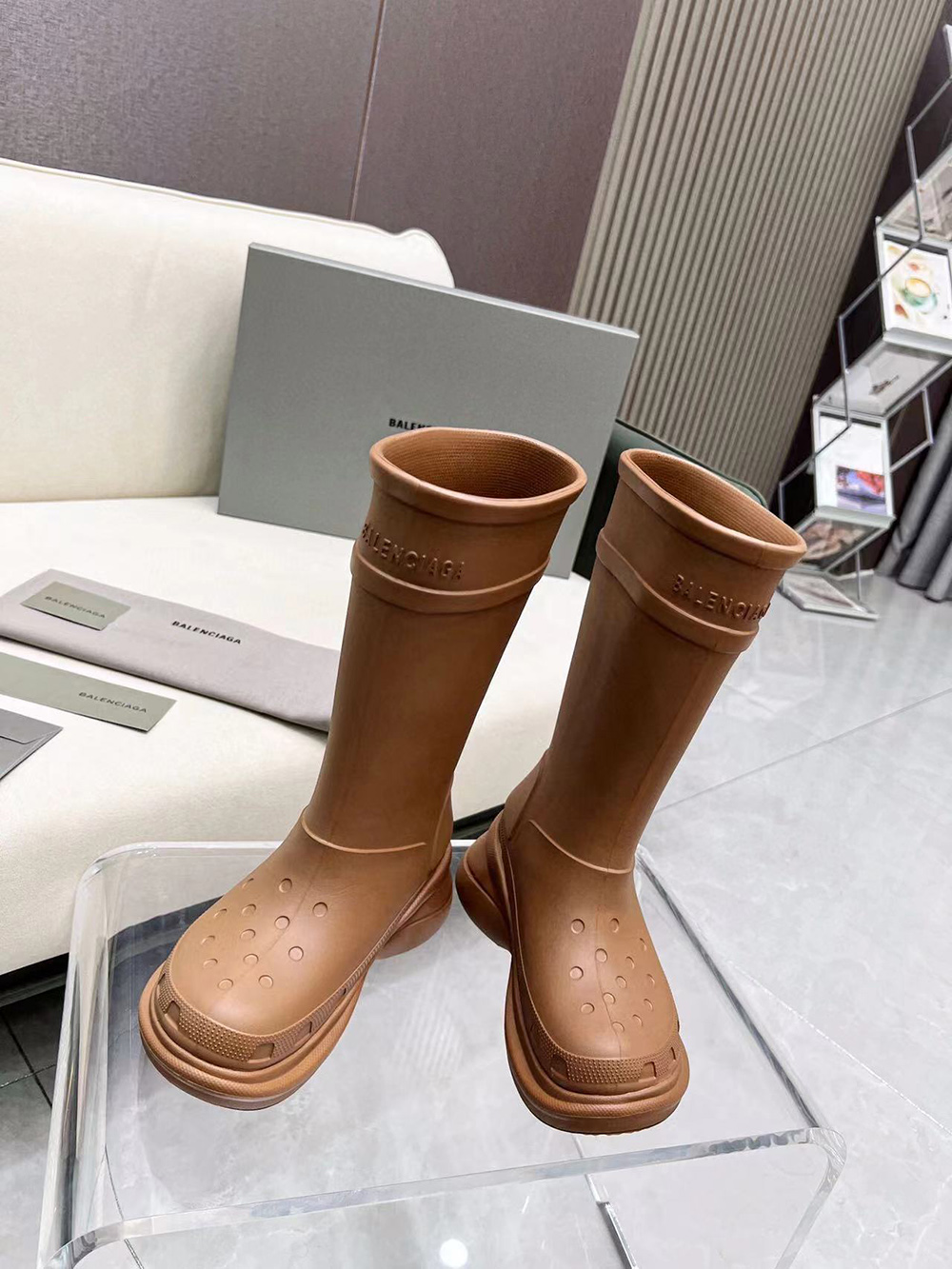 Balenciaga X Crocs Boots Brown Rubber