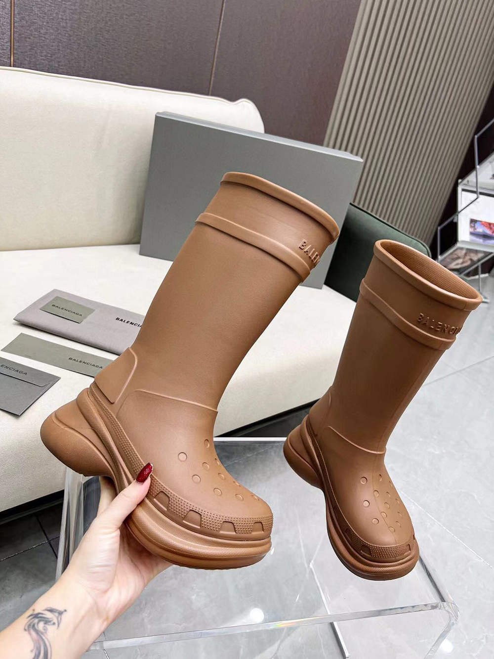 Balenciaga X Crocs Boots Brown Rubber