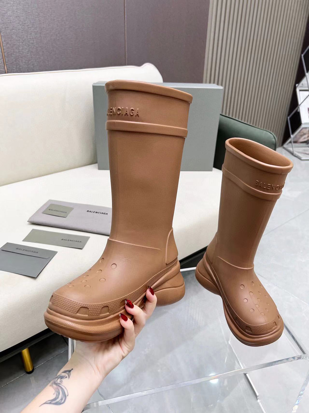 Balenciaga X Crocs Boots Brown Rubber