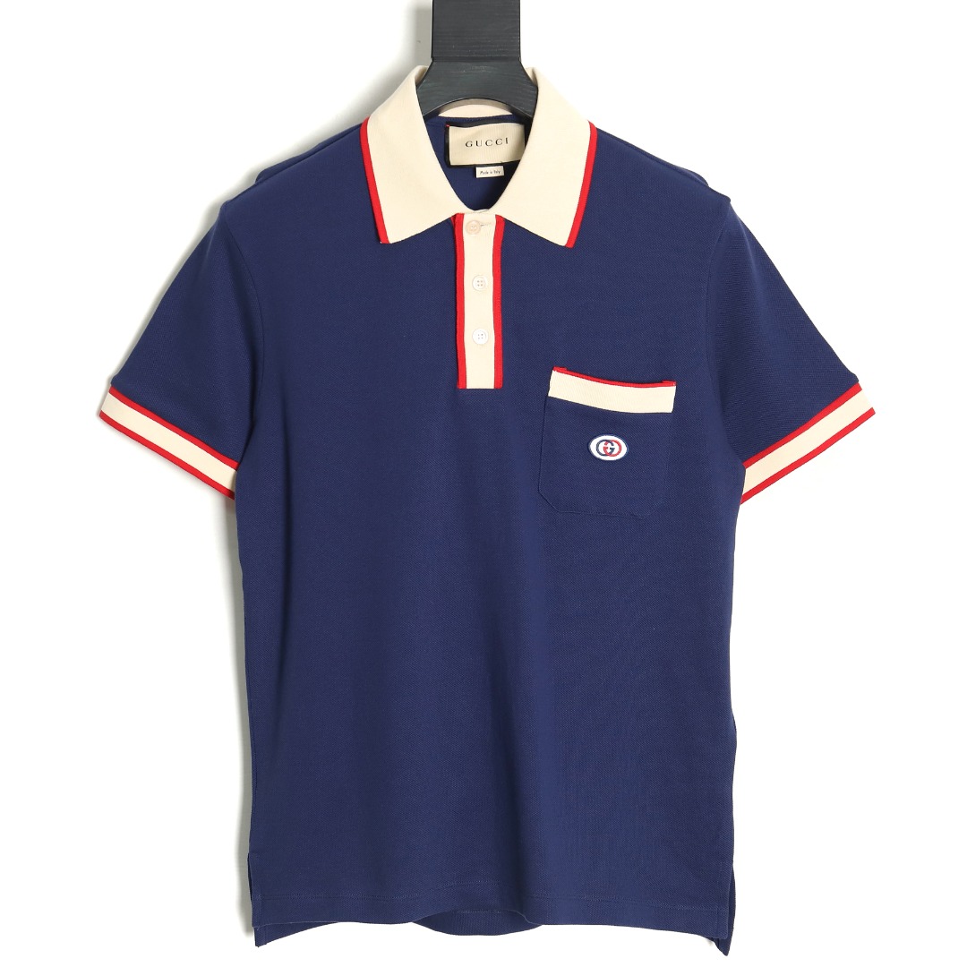 Gucci Classic Pocket Embroidered Double G Polo Short Sleeve