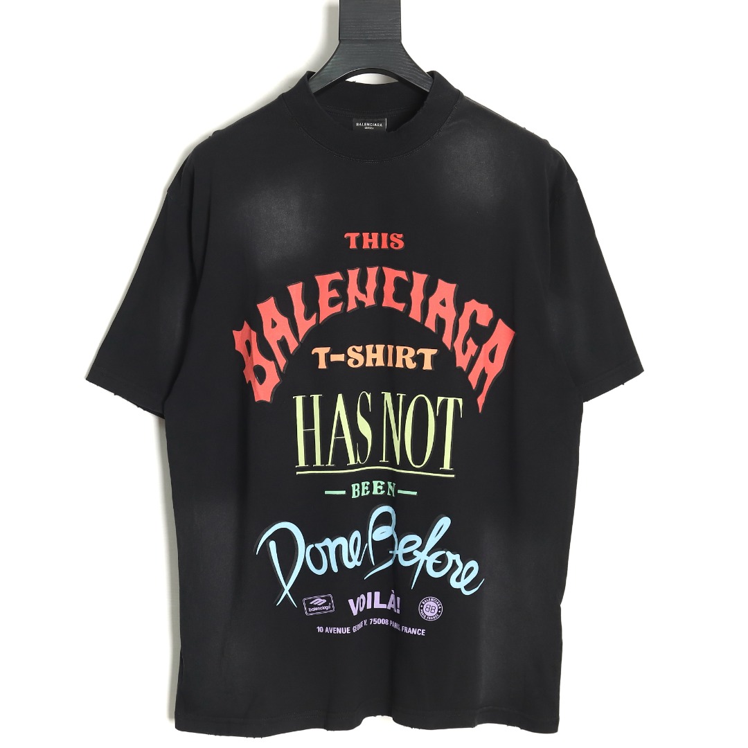 Balenciaga letter foam print washed distressed short-sleeved T-shirt