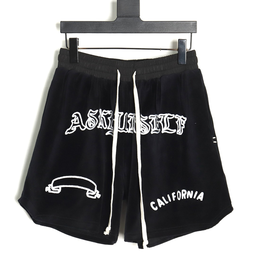 Askyurself velvet embroidered letter drawstring high street shorts