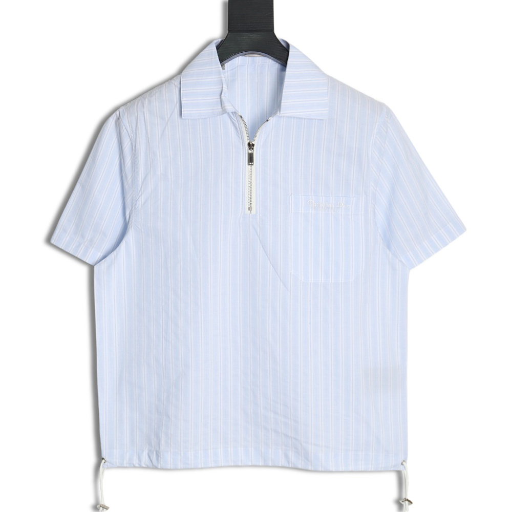 Dior half-zip logo embroidered striped short-sleeved shirt