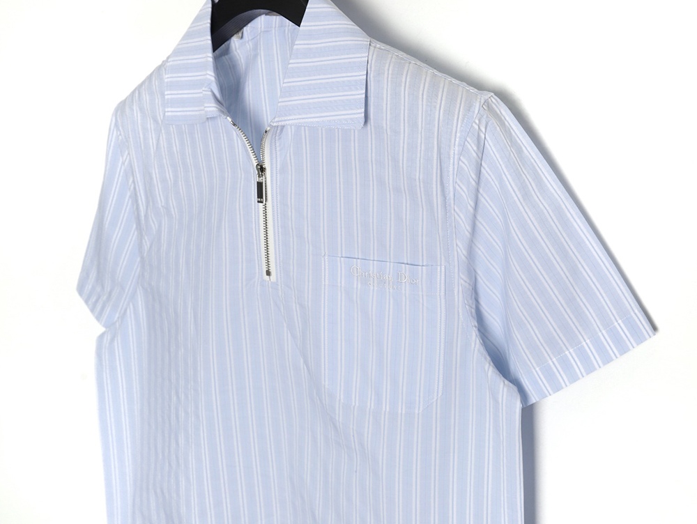 Dior half-zip logo embroidered striped short-sleeved shirt