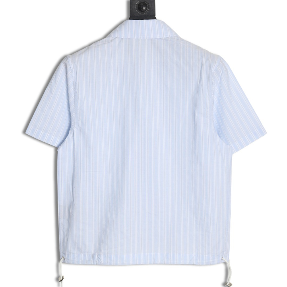 Dior half-zip logo embroidered striped short-sleeved shirt