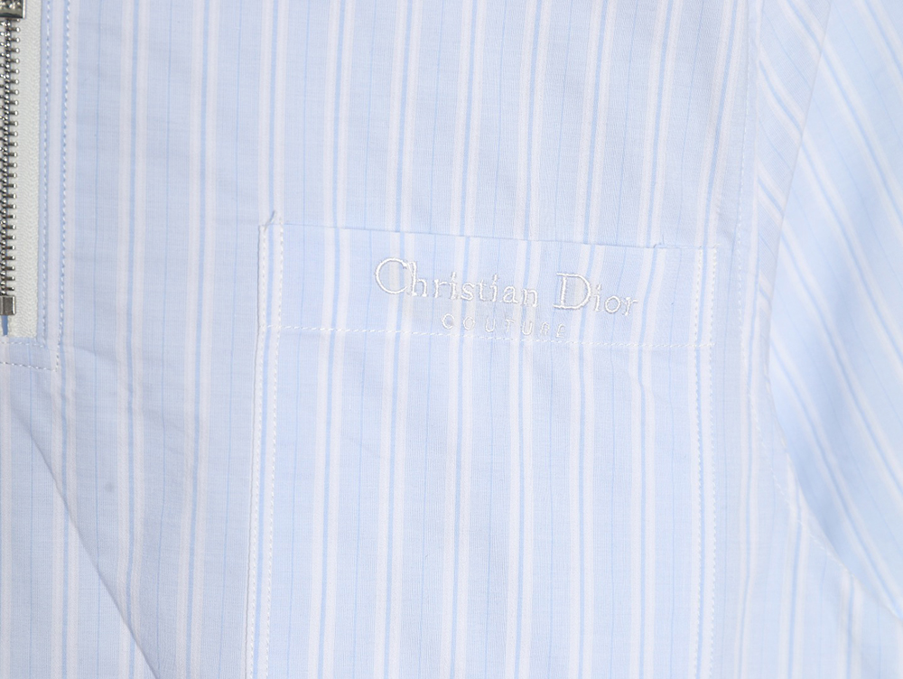 Dior half-zip logo embroidered striped short-sleeved shirt