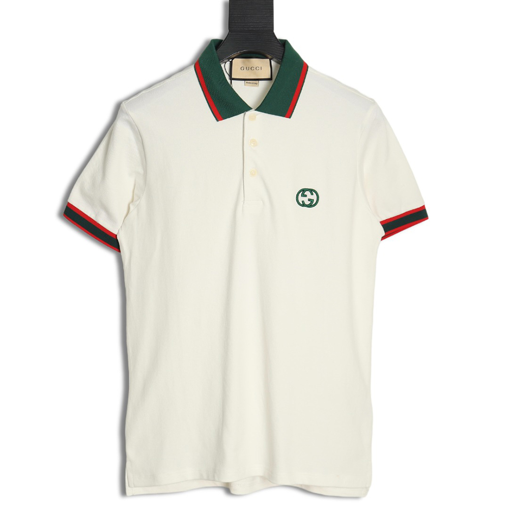 Gucci Green Double G Embroidered Short Sleeve Polo Shirt