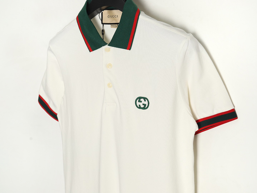 Gucci Green Double G Embroidered Short Sleeve Polo Shirt