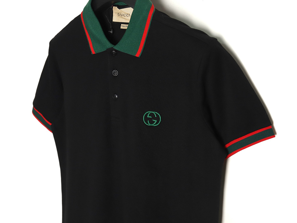 Gucci Green Double G Embroidered Short Sleeve Polo Shirt TSK1