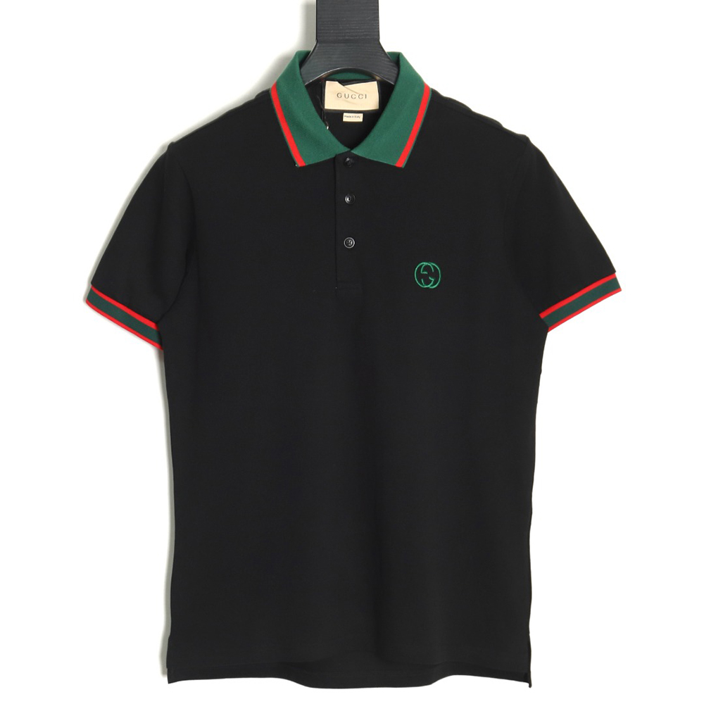 Gucci Green Double G Embroidered Short Sleeve Polo Shirt TSK1