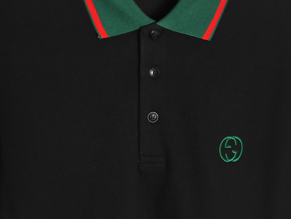 Gucci Green Double G Embroidered Short Sleeve Polo Shirt TSK1