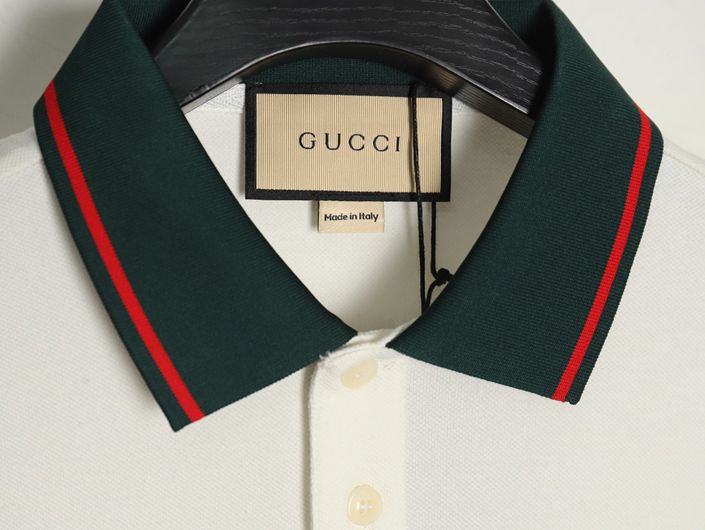 Gucci short-sleeved polo shirt with red cuffs and double G embroidery