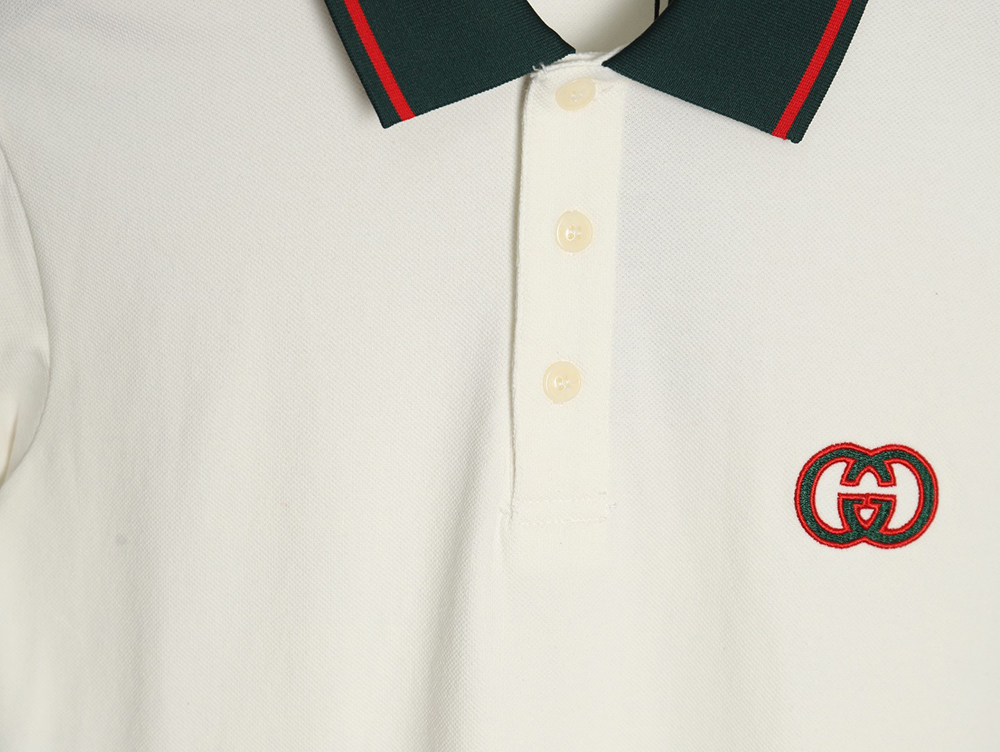 Gucci short-sleeved polo shirt with red cuffs and double G embroidery