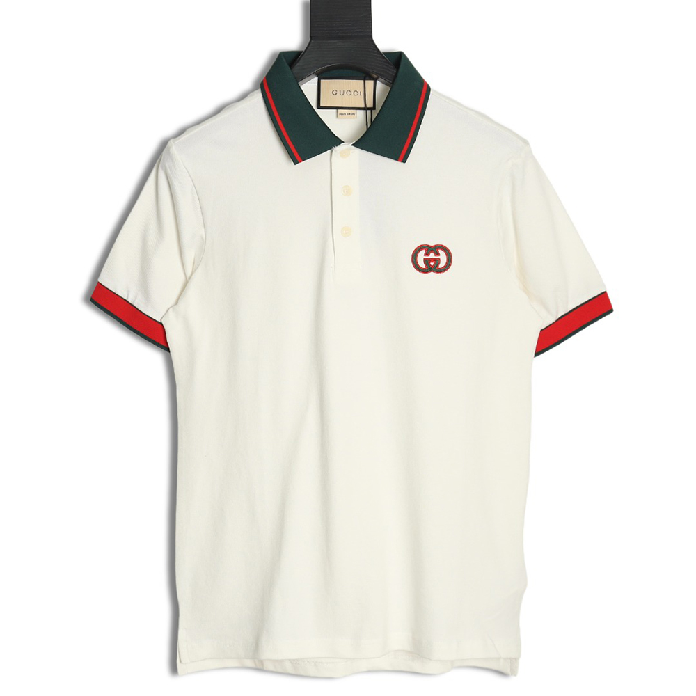 Gucci short-sleeved polo shirt with red cuffs and double G embroidery