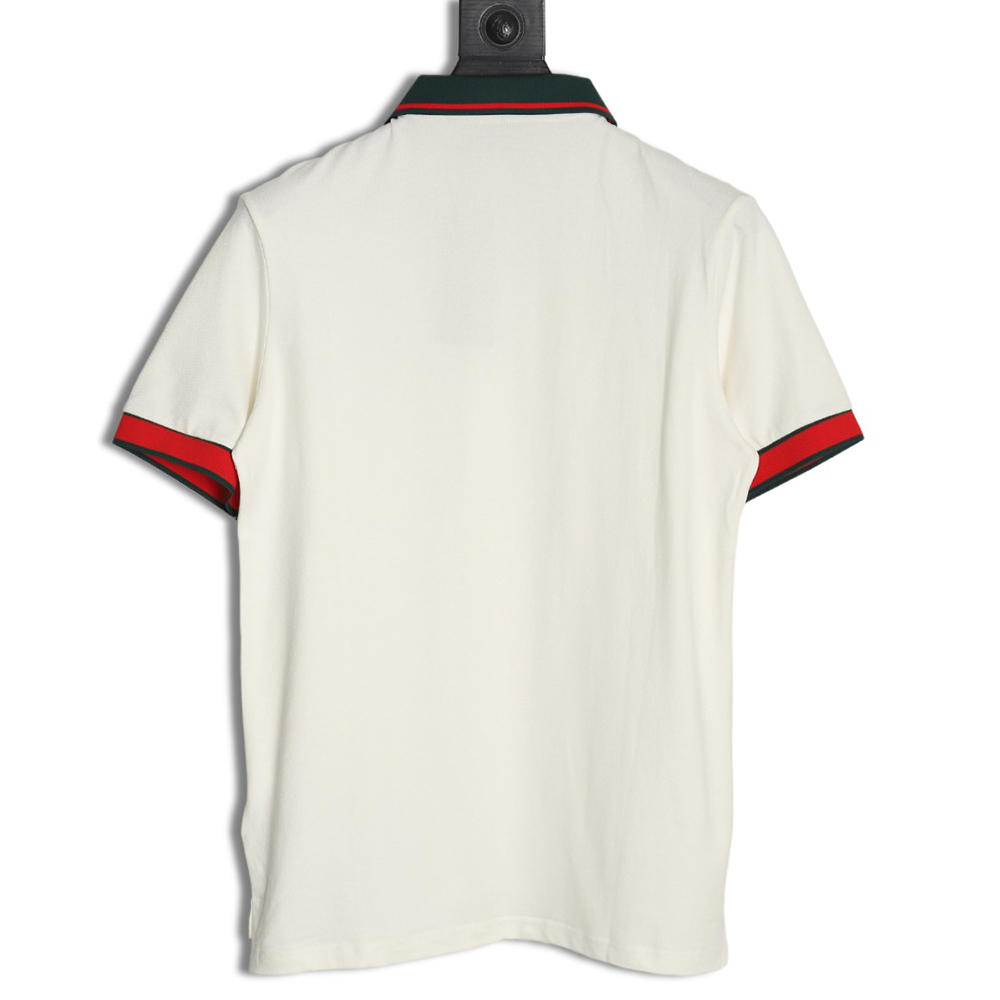 Gucci short-sleeved polo shirt with red cuffs and double G embroidery